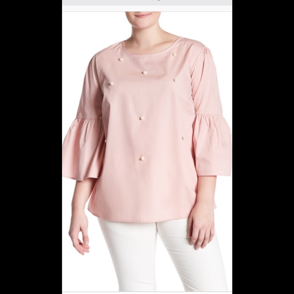NWT Como Vintage Faux Pearl Ruffle Sleeve Blouse